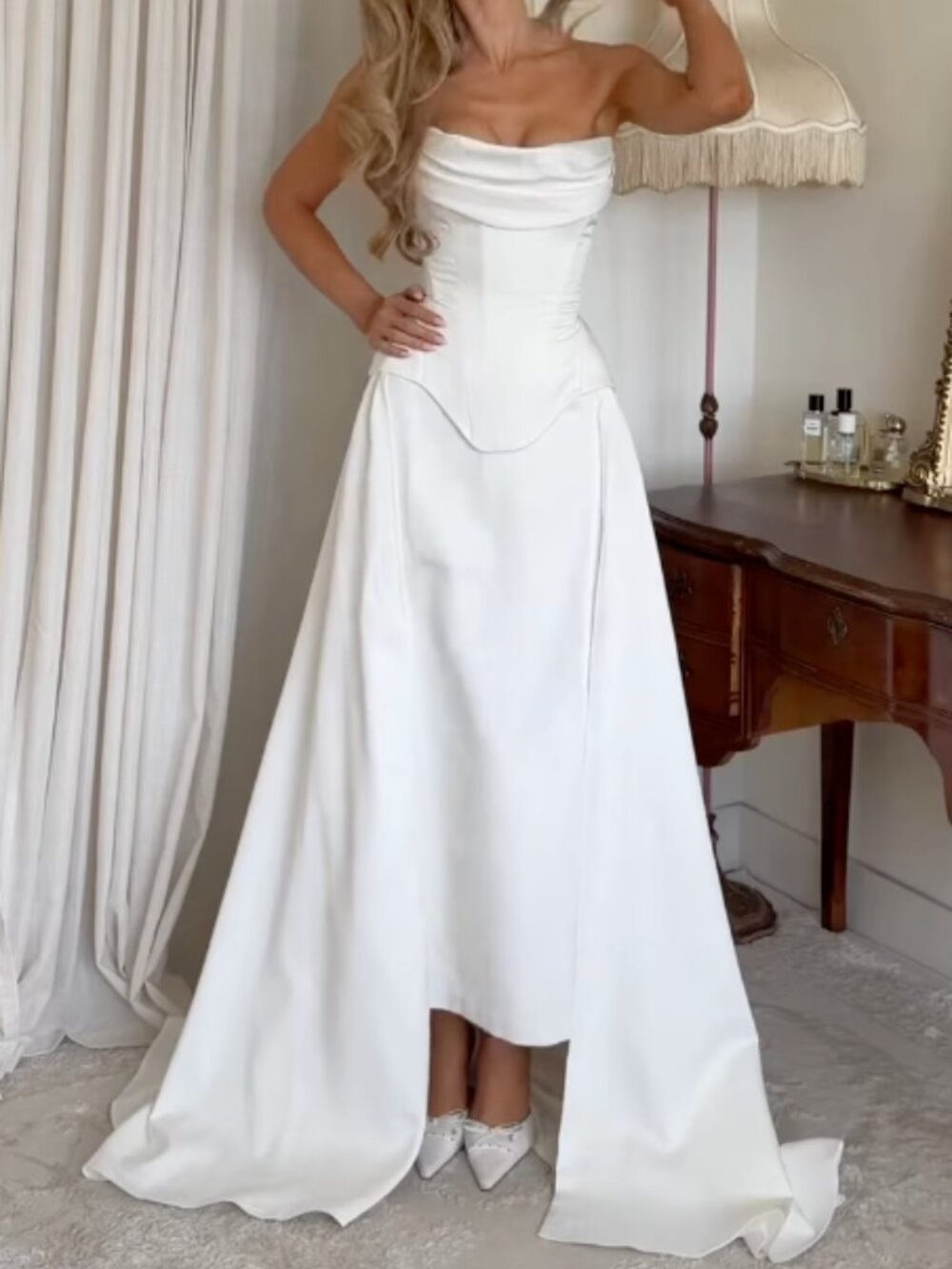 NWT White Satin Neri Maxi Skirt Train